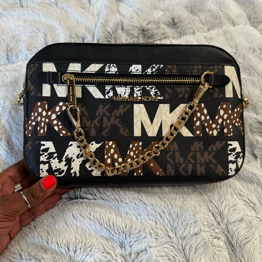 Michael Kors Black and Brown Logo Crossbody Bag